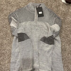 Men's Gray and Black Zip-Up Sweater